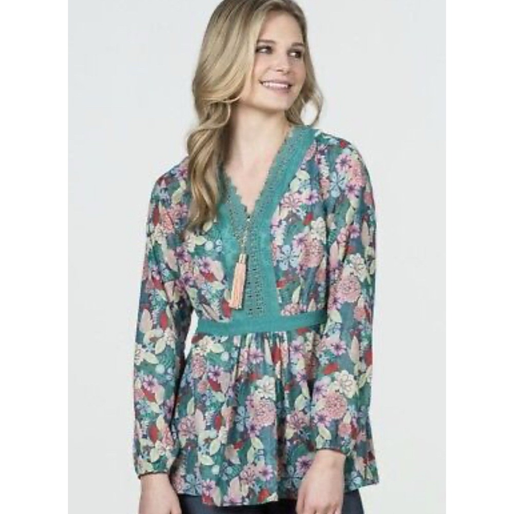 Matilda Jane Floral Blouse in Teal and Pink